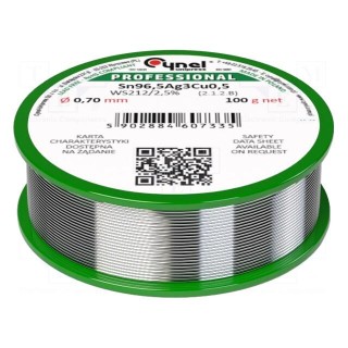 Soldering wire | Sn96,5Ag3Cu0,5 | 0.7mm | 100g | lead free | reel | 2.5%