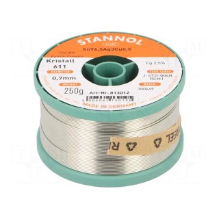 Soldering wire | Sn96,5Ag3Cu0,5 | 0.7mm | 250g | lead free | reel | 2.5%