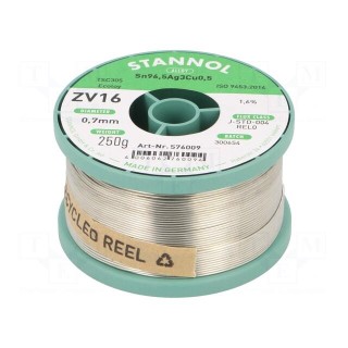 Soldering wire | Sn96,5Ag3Cu0,5 | 0.7mm | 250g | lead free | reel | 1.6%
