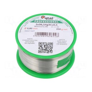 Soldering wire | Sn96,5Ag3Cu0,5 | 0.8mm | 250g | lead free | reel | 2.5%