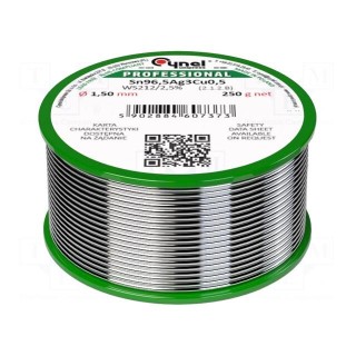 Soldering wire | Sn96,5Ag3Cu0,5 | 1.5mm | 250g | lead free | reel | 2.5%