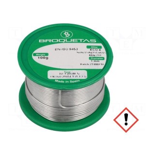 Soldering wire | Sn96,5Ag3Cu0,5 | 1mm | 0.1kg | lead free | 217÷220°C