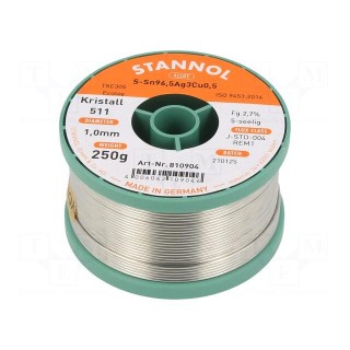 Soldering wire | Sn96Ag3Cu1 | 1mm | 0.25kg | lead free | Package: reel