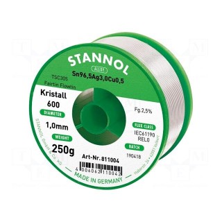 Soldering wire | Sn96,5Ag3Cu0,5 | 1mm | 250g | lead free | reel | 2.5%