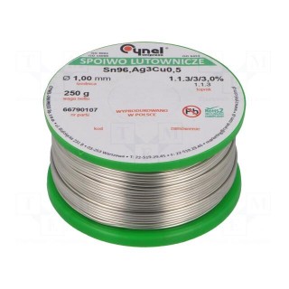 Soldering wire | Sn96,5Ag3Cu0,5 | 1mm | 250g | lead free | reel | 3%