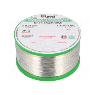 Soldering wire | Sn96,5Ag3Cu0,5 | 250um | 250g | lead free | 217÷219°C
