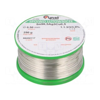 Soldering wire | Sn96,5Ag3Cu0,5 | 500um | 250g | lead free | 217÷219°C