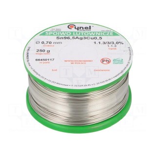 Soldering wire | Sn96,5Ag3Cu0,5 | 700um | 250g | lead free | reel | 3%