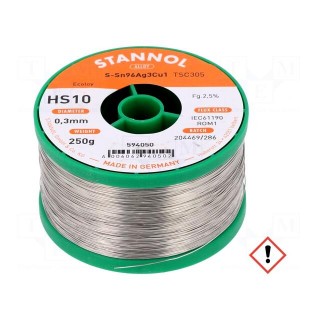 Soldering wire | Sn96Ag3Cu1 | 0.3mm | 0.25kg | lead free | reel | HS10