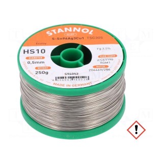 Soldering wire | Sn96Ag3Cu1 | 0.5mm | 0.25kg | lead free | reel | HS10