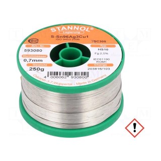 Soldering wire | Sn96Ag3Cu1 | 0.7mm | 0.25kg | lead free | reel | HS10