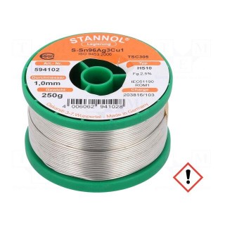 Soldering wire | Sn96Ag3Cu1 | 1mm | 0.25kg | lead free | reel | HS10