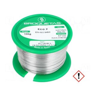 Soldering wire | Sn97Ag3 | 0.7mm | 100g | lead free | reel | 221°C
