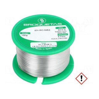 Soldering wire | Sn97Cu3 | 0.7mm | 100g | lead free | Package: reel