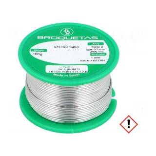 Soldering wire | Sn97Cu3 | 1mm | 100g | lead free | reel | 230°C