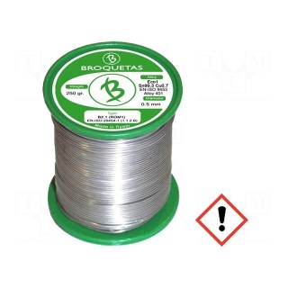 Soldering wire | Sn99,3Cu0,7 | 0.5mm | 0.25kg | lead free | reel | 220°C