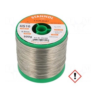 Soldering wire | Sn99Cu1 | 500um | 0.5kg | lead free | Package: reel
