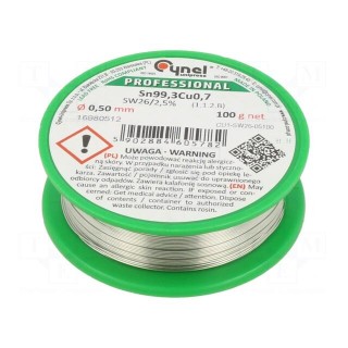 Soldering wire | Sn99,3Cu0,7 | 0.5mm | 100g | lead free | reel | 227°C
