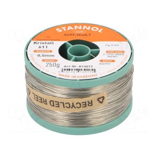 Soldering wire | Sn99,3Cu0,7 | 0.5mm | 250g | lead free | reel | 2.5%