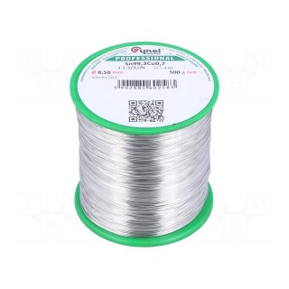 Soldering wire | Sn99,3Cu0,7 | 0.5mm | 500g | lead free | Package: reel