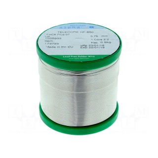 Soldering wire | Sn99,3Cu0,7 | 0.75mm | 0.5kg | lead free | reel | 2.2%
