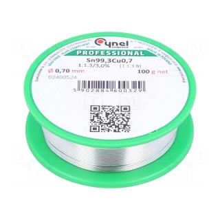 Soldering wire | Sn99,3Cu0,7 | 0.7mm | 100g | lead free | Package: reel