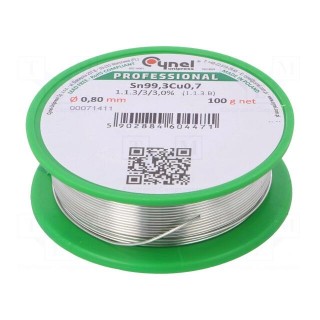 Soldering wire | Sn99,3Cu0,7 | 0.8mm | 100g | lead free | reel | 227°C