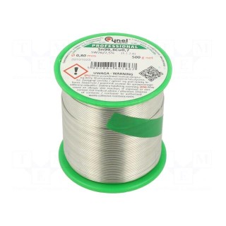 Soldering wire | Sn99,3Cu0,7 | 0.8mm | 500g | lead free | Package: reel