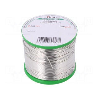 Soldering wire | Sn99,3Cu0,7 | 0.8mm | 500g | lead free | Package: reel