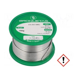 Soldering wire | Sn99,3Cu0,7 | 1.5mm | 0.1kg | lead free | reel | 220°C