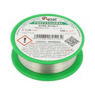 Soldering wire | Sn99,3Cu0,7 | 1.5mm | 100g | lead free | Package: reel