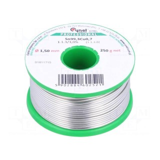 Soldering wire | Sn99,3Cu0,7 | 1.5mm | 250g | lead free | reel | 227°C