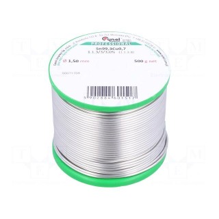 Soldering wire | Sn99,3Cu0,7 | 1.5mm | 500g | lead free | Package: reel