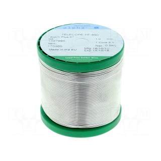 Soldering wire | Sn99,3Cu0,7 | 1mm | 0.5kg | lead free | reel | 2.2%