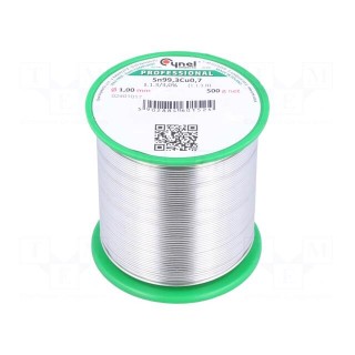 Soldering wire | Sn99,3Cu0,7 | 1mm | 500g | lead free | reel | 227°C | 3%