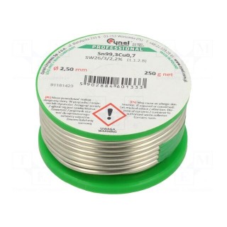 Soldering wire | Sn99,3Cu0,7 | 2.5mm | 250g | lead free | Package: reel