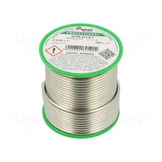 Soldering wire | Sn99,3Cu0,7 | 2.5mm | 500g | lead free | reel | 227°C