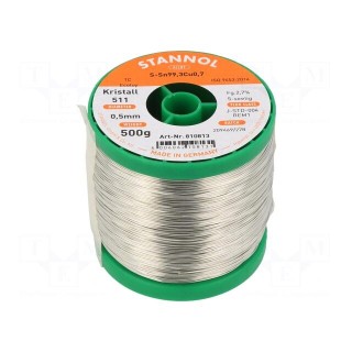 Soldering wire | Sn99,3Cu0,7 | 500um | 0.5kg | lead free | reel | 227°C