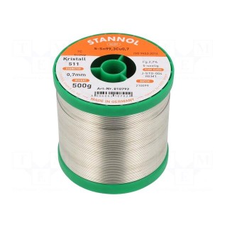 Soldering wire | Sn99Cu1 | 700um | 0.5kg | lead free | Package: reel