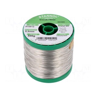Soldering wire | Sn99,3Cu0,7+NiGe | 0.5mm | 0.5kg | lead free | 227°C