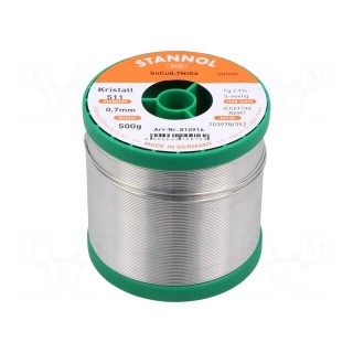 Soldering wire | Sn99,3Cu0,7+NiGe | 0.7mm | 0.5kg | lead free | reel