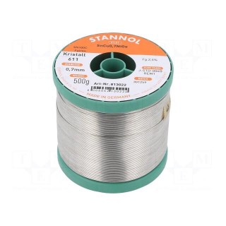 Soldering wire | Sn99,3Cu0,7+NiGe | 0.7mm | 500g | lead free | reel