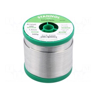 Soldering wire | Sn99,3Cu0,7+NiGe | 1.5mm | 0.5kg | lead free | 227°C