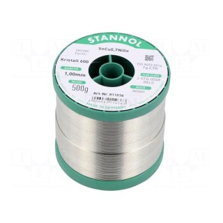 Soldering wire | Sn99,3Cu0,7+NiGe | 1mm | 500g | lead free | reel | 2.5%