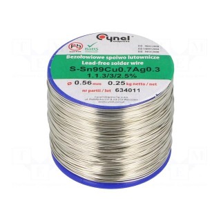 Soldering wire | Sn99Ag0,3Cu0,7 | 560um | 250g | lead free | 216÷227°C