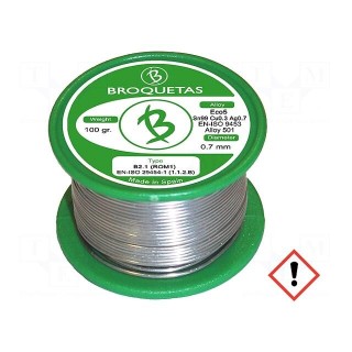 Soldering wire | Sn99Ag0,3Cu0,7 | 0.7mm | 0.1kg | lead free | reel