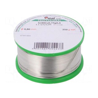 Soldering wire | Sn99Ag0,3Cu0,7 | 0.8mm | 250g | lead free | reel | 3%
