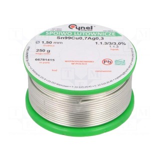Soldering wire | Sn99Ag0,3Cu0,7 | 1.5mm | 250g | lead free | reel | 3%
