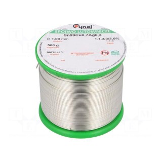 Soldering wire | Sn99Ag0,3Cu0,7 | 1mm | 500g | lead free | reel | 3%