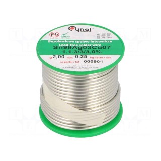 Soldering wire | Sn99Ag0,3Cu0,7 | 2mm | 250g | lead free | 216÷227°C